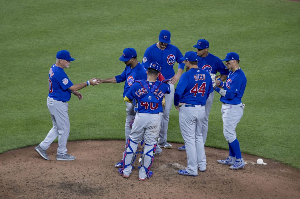 Cubs mound visit Pedro Strop