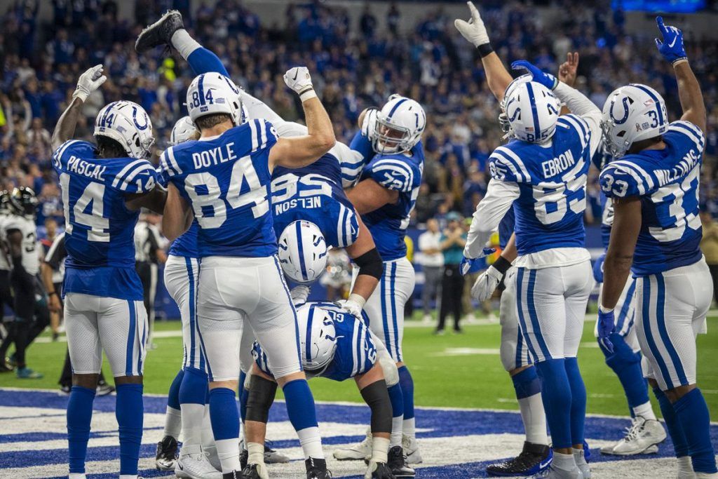 Colts celebrate after TD