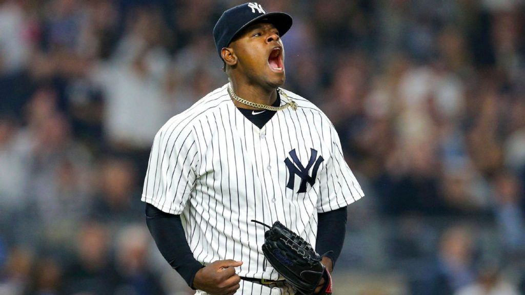 Luis Severino celebrates on mound