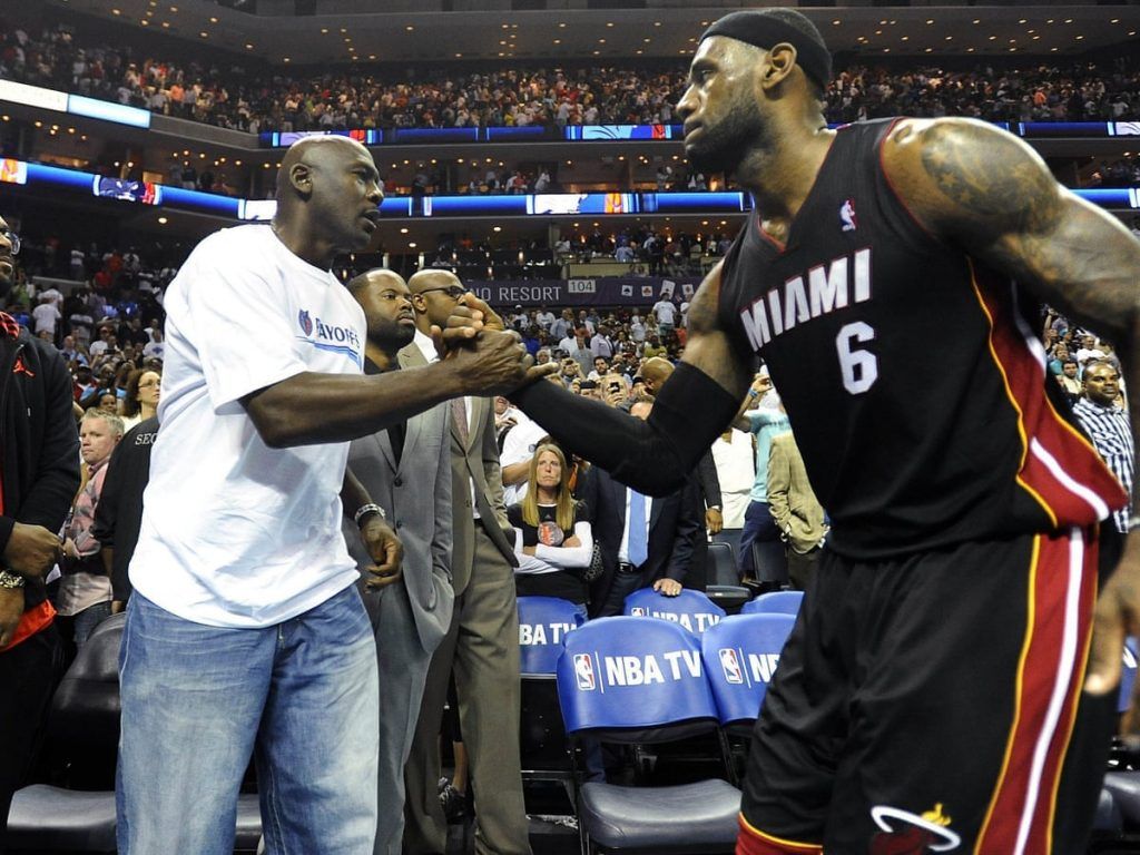 Michael Jordan and LeBron James court side