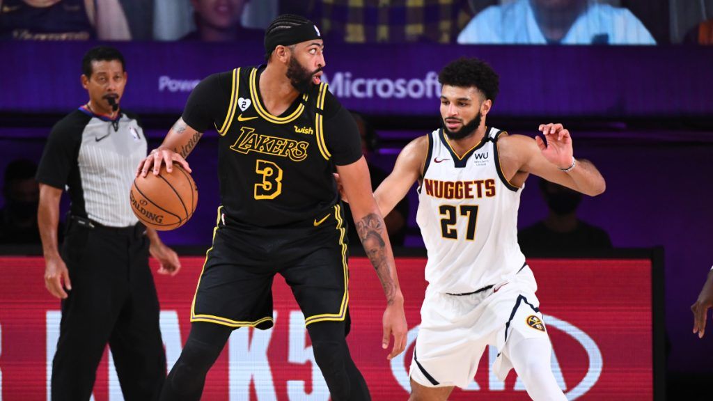 Jamal Murray guards Anthony Davis