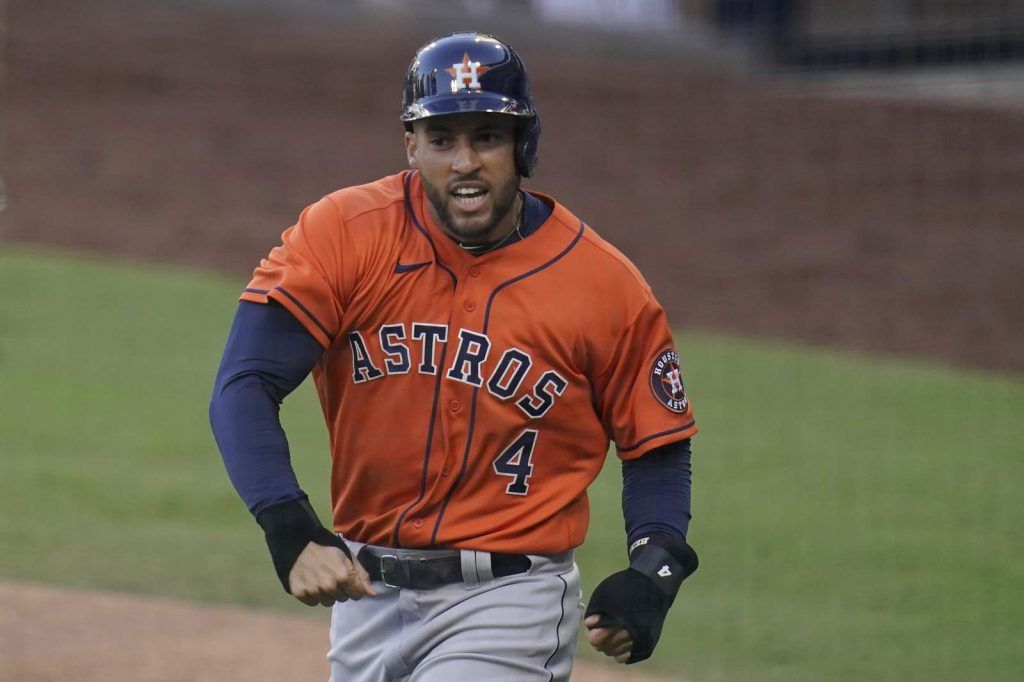 George Springer celebrates after home run