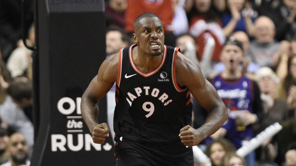 Serge Ibaka celebrates after scoring