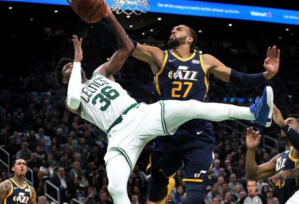 Rudy Gobert blocks Marcus Smart