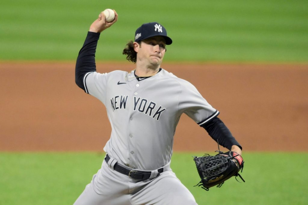 Gerrit Cole throws pitch